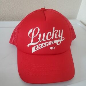 Lucky Brand 90s Red Trucker Hat Mesh Back Adjustable Snapback Cap